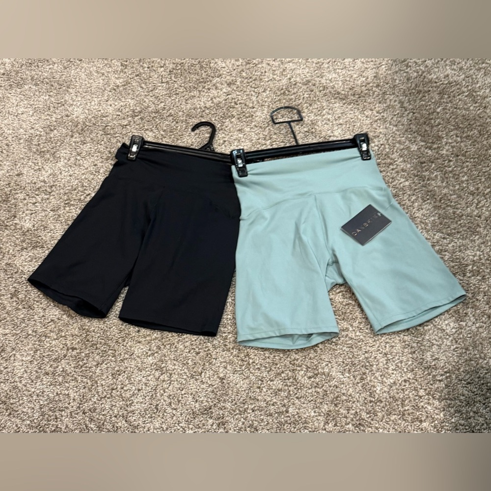 DANSKIN NWT  Two pack Black and Light Green Bike Shorts Size S